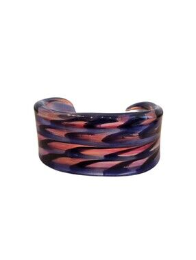 Handblown Blue Multicolor Glass Cuff Bracelet